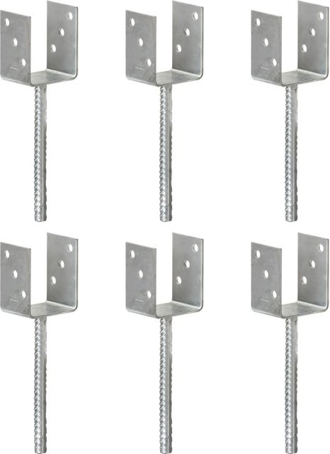 Vidaxl Pfostenanker aus verzinktem Stahl, 6 Stück, Silber, B/T/H: 8 x 6 x 30 cm - Bild 1
