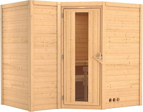 Karibu Sauna Riga 2 für 4 Personen aus Fichtenholz in Beige und Braun, ohne Ofen, B/T/H: 236 x 184 x 209 cm - Bild 1