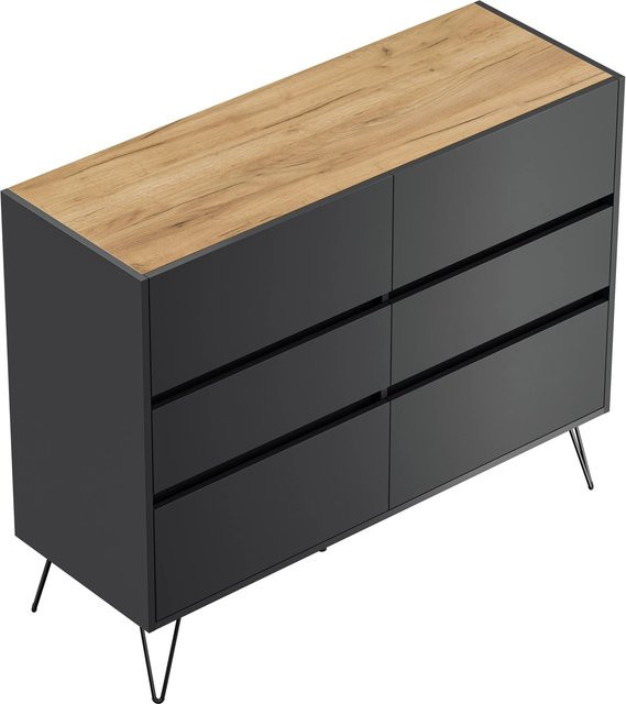 Posseik Sideboard Industrial M in Grafit und Eiche mit 6 Soft-Close-Schubladen, Breite: 119 cm, Höhe: 42 cm, Tiefe: 93,6 cm - Bild 1