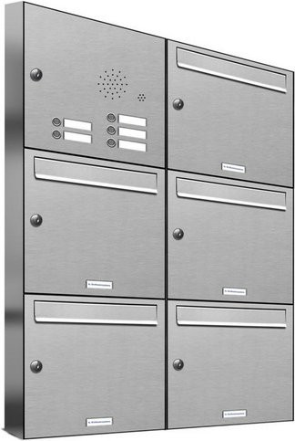 AL Briefkasten für 5 Parteien, Aufputzmontage, silberfarben, B/H/T: 153,417 x 102,6 x 11,6 cm - Bild 1