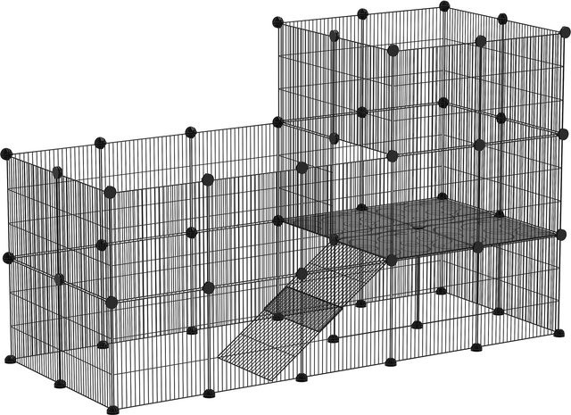 PawHut Kleintiergehege aus Metall mit 39 Platten und Rampe, DIY Gittergehege Schwarz, B/T/H: 140 x 70 x 105 cm - Bild 1