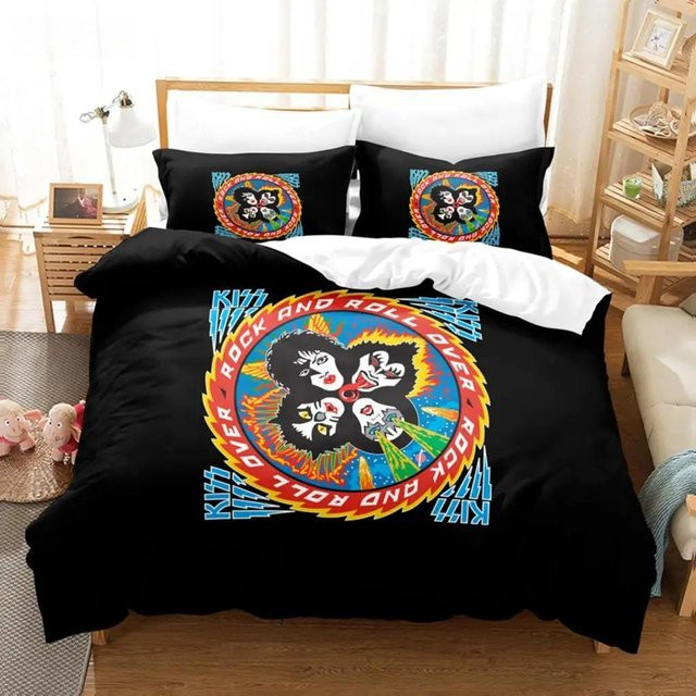 Kiss Band Bettwäscheset aus Mikrofaser in Schwarz, 3-teiliges Set mit Bettbezug und Kopfkissenbezug, B/H: 260 x 240 cm - Bild 1