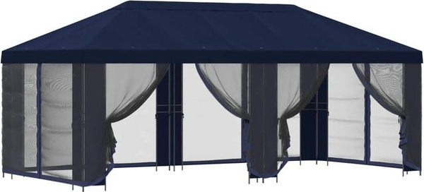 vidaXL Pavillon mit Seitenwänden und Netzwänden in Blau aus Polyester und Stahl, B/T/H: 600 x 300 x 276,5 cm