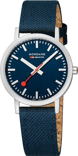 Mondaine Armbanduhr, Quarz, Edelstahl, 36 mm, Blau, Textil/NATO, Unisex - Bild 1
