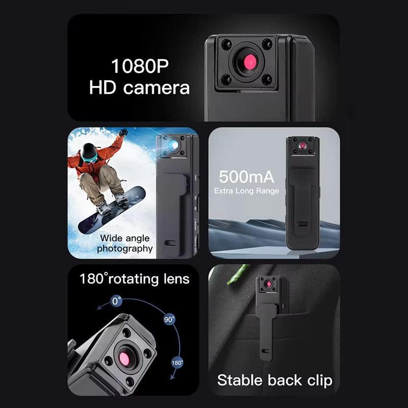 LZQLY Mini A9 Handkamera mit 1080P HD und Infrarot-Nachtsicht als Rückclip-Kamera in Schwarz - Bild 2