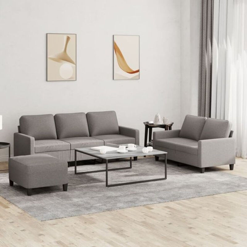 3-tlg. Sofagarnitur vidaxl in Taupe meliert mit Kissen aus Stoff und Metall im modernen Design - Bild 1