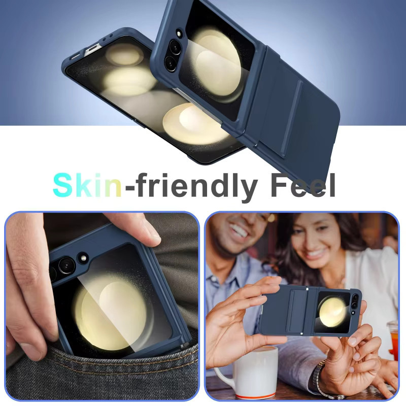 Stoßfeste Samsung Z Flip Schutzhülle mit Gummiband und Scharnier-Schutz aus hartem PC für Z Flip 7, Z Flip 6, Z Flip 5, Z Flip 4 und Z Flip 3 in Weiß und Blau - Bild 5