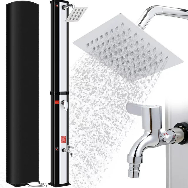 HWC Solar Dusche mit Solarpanel für Garten, Strand und Pool, wasserdicht, Schwarz - Bild 1