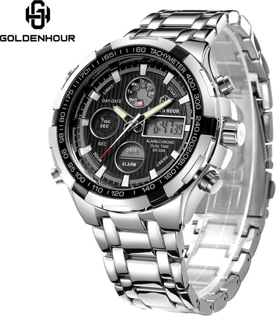 GOLDENHOUR Smartwatch, Herren, Edelstahl, Silber, Schwarz, Analog-Digital - Bild 1