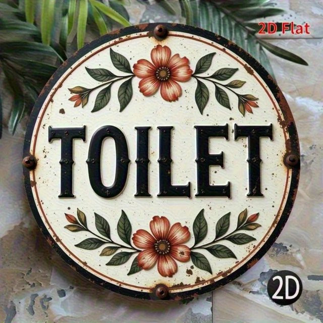 HELLOYOUNG Vintage Toilettenschild Retro Badezimmer Dekor aus Holz und Metall, Weiß, Durchmesser: 20 cm - Bild 1