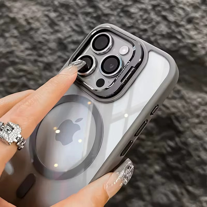 CYYWN Handyhülle mit Metallringhalterung und Objektivschutz für iPhone 17, 16, 15, 14, 13 Pro Max, transparent/orange, stoßfest und hochtransparent - Bild 2