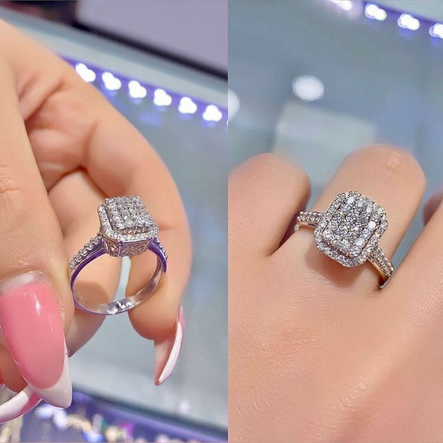 Huitan Bling Bling Ehering, Silber, Zirkonia, Damen - Bild 1