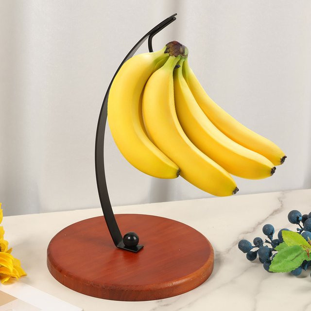 Willstar Bananenhalter-Ständer aus Holz als Obst-Aufbewahrung und Bananen-Aufhänger mit Haken in Schwarz oder Braun - Bild 1