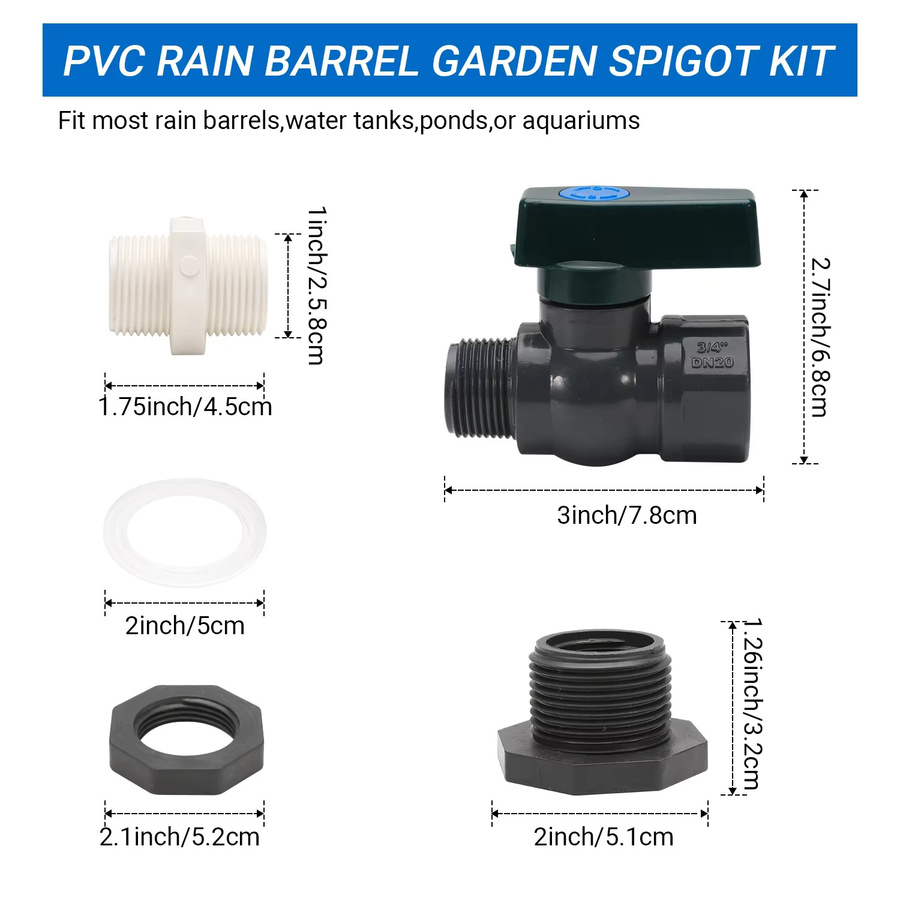 PVC-Regenfass-Umstellungsset in Schwarz mit 3/4 Zoll Regenfassventil und Schottverschraubungsadapter - Bild 6