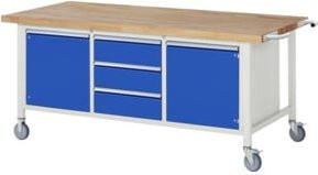 Rau Fahrbare Werkbank 8569 in Grau/Mehrfarbig mit 3 Schubladen und 2 Türen, B/T/H: 200 x 90 x 88 cm - Bild 1