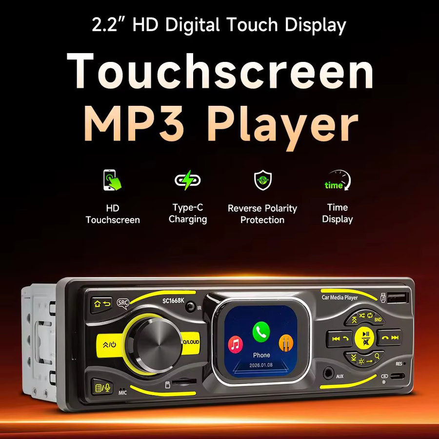 BQCC 1Din MP3 Autoradio-Player Stereo mit Bluetooth 6.0, FM, Aux, SD, TF, USB-C und Sprachsteuerung in Schwarz - Bild 4