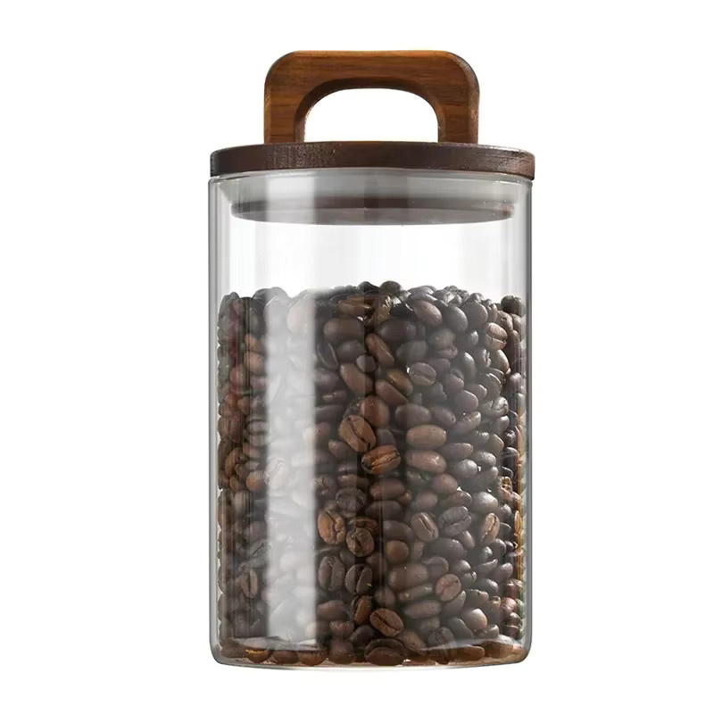 Luftdichter Glasbehälter mit Holzdeckel für Lebensmittel und Kaffeebohnen, transparent, 800 ml bis 2100 ml - Bild 4