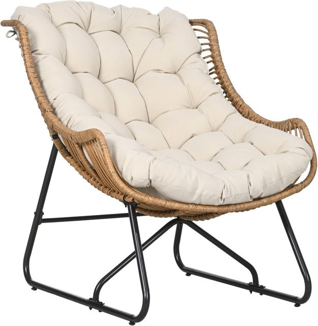 Outsunny Rattansessel mit Sitzkissen in Beige und Stahlrahmen - Bild 1
