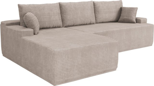 Juskys Ecksofa Coredo 3 Sitzer in L-Form mit Ottomane links, Cord in Taupe/Beige - Bild 1