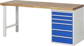 Rau Werkbank 7515A1 mit 6 Schubladen in Braun, B/T/H: 200 x 70 x 89 cm - Bild 1