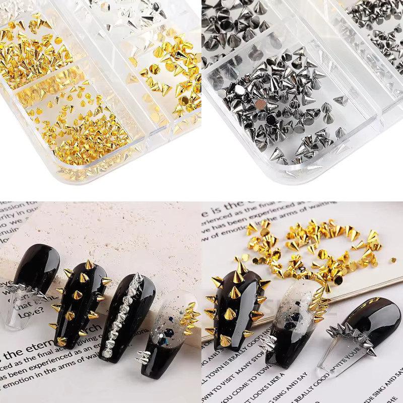 Nibiru DU Nagelnieten Spikes, Gold/Silber/Schwarz, Metallic, Unisex - Bild 5