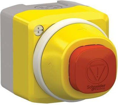Schneider Electric XALK84W3BG Not-Aus/Not-Halt-Taster im Gehäuse, beleuchtbar, gelb, 24V 6A, 1 Schließer, 2 Öffner, IP66, IP67, IP69 - Bild 1