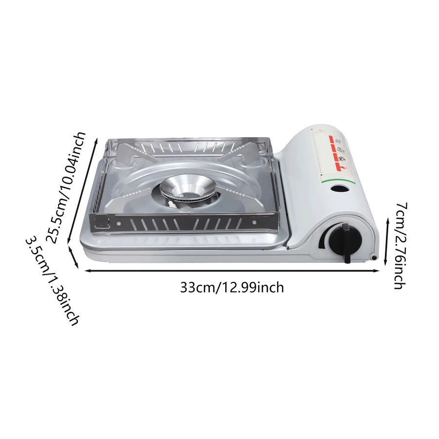 Tragbarer Campingkocher aus Aluminium mit Gaskartusche und Tragetasche, Weiß, B/T/H: 33,0 x 25,5 x 7,0 cm - Bild 3