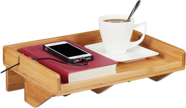 Relaxdays Bettablage aus Bambus zum Anklemmen in Hellbraun Natur, B/T/H: 33 x 24 x 9,5 cm - Bild 1