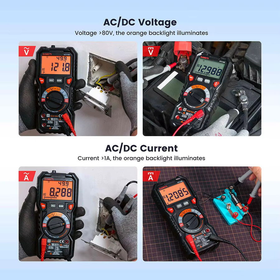 KAIWEETS HT118E Digitales AC/DC-Multimeter TRMS mit 2,7-Zoll-Display und LED-Blitzbuchsen in Schwarz - Bild 4