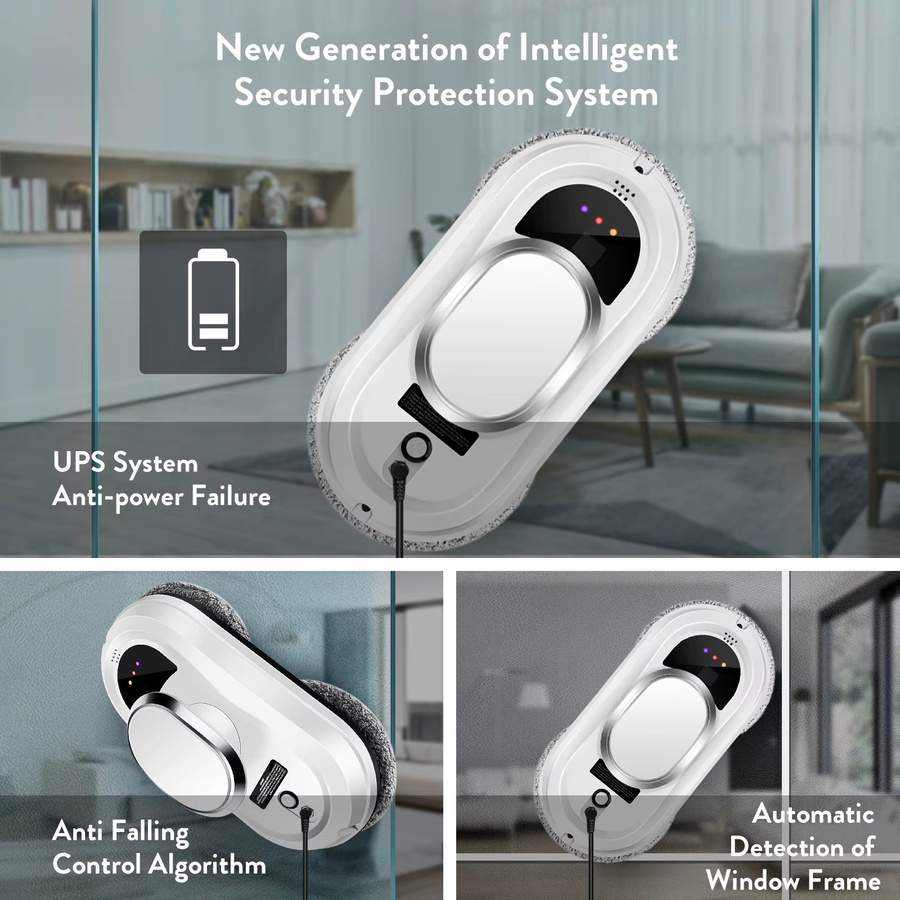 WUIETI Intelligenter Fensterputzroboter mit Fernbedienung, automatischer Glasreiniger in Grau-Weiß - Bild 4