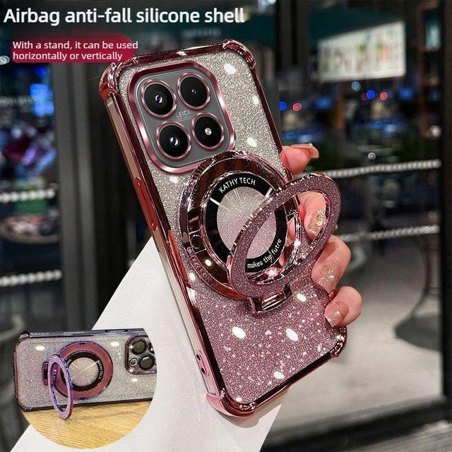 Motorola Edge 70 60 50 S Fusion NEO Pro G77 G67 G86 G56 G66J G66Y G06 G75/84/54/34/24/04 Schutzhülle mit Glitzer und Ständer in Pink Transparent - Bild 1