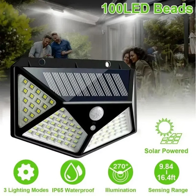 ESMARTER Solar-LED-Wandleuchten für den Außenbereich mit 100 LEDs und PIR-Bewegungsmelder in Schwarz - Bild 1