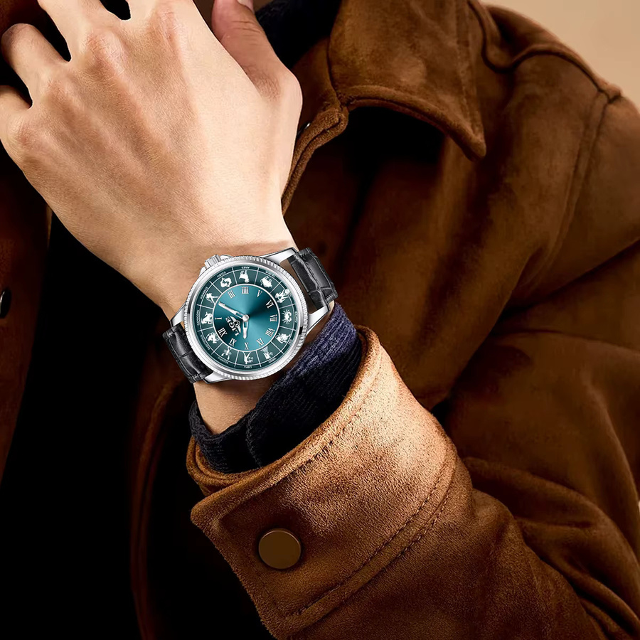 LIGE Armbanduhr Quarz, Schwarz, Leder, Herren - Bild 5
