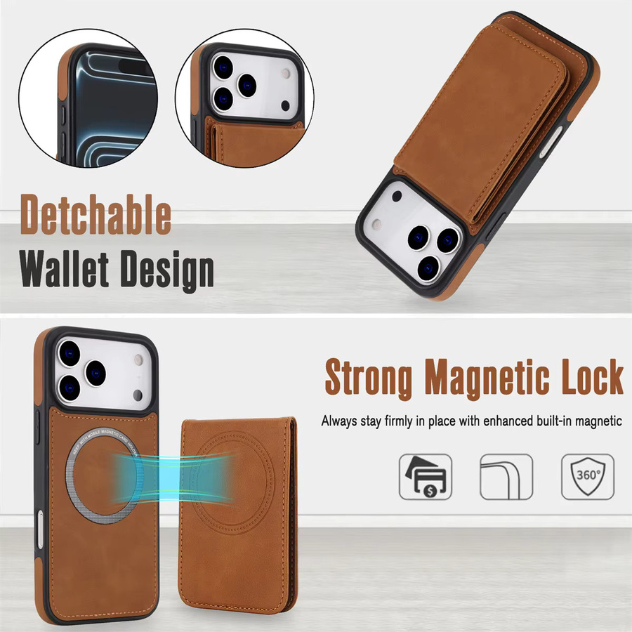 2in1 abnehmbare Leder-Handyhülle mit Kartenhalter und magnetischem Ständer für Apple iPhone, Farben: Gold und Braun - Bild 3