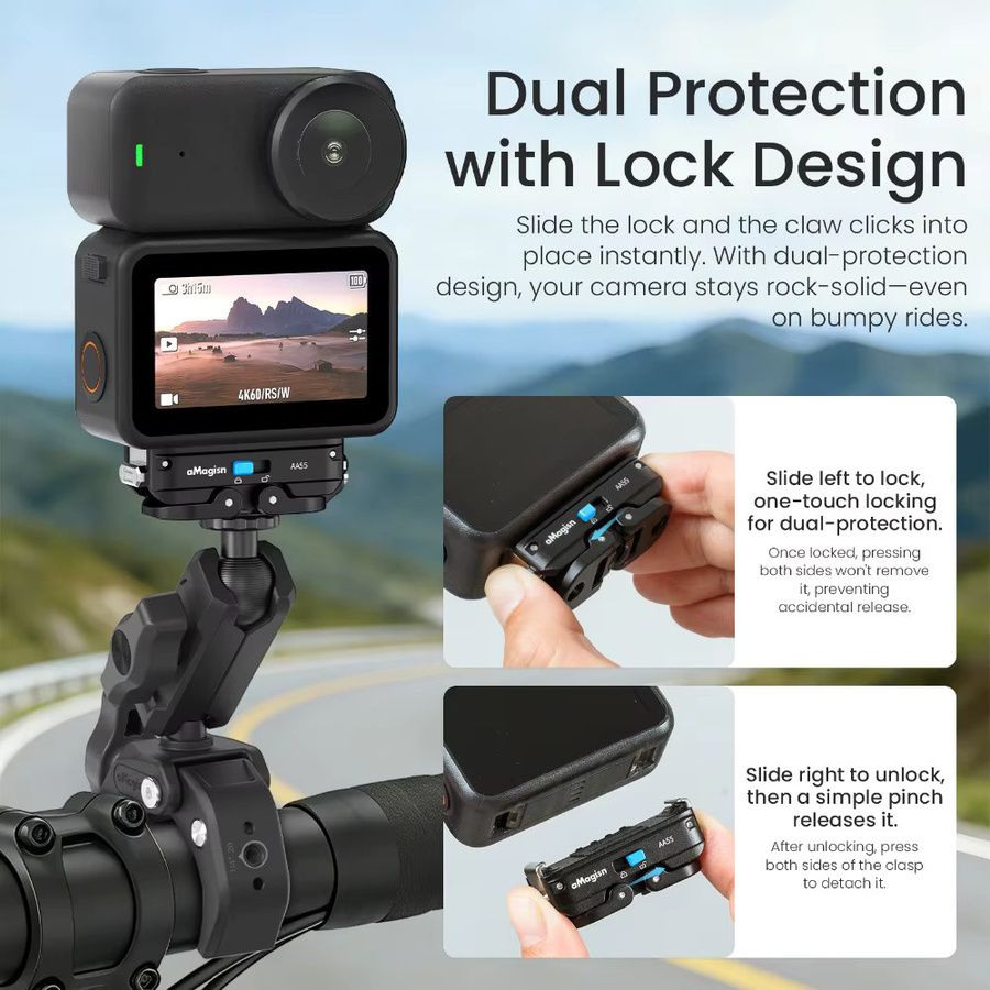aMagisn Sicherheitskamera-Halterung mit Schnellverschluss für DJI Osmo Action 6 und NANO in Schwarz mit 1/4-Zoll- und 2-Pin-Schnittstellen - Bild 2