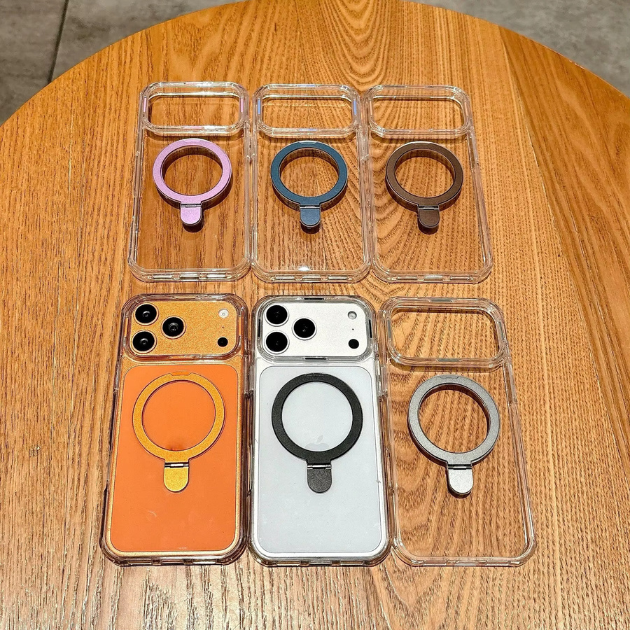 Transparente Magnetische Metall-Ständerhülle für Apple iPhone kompatibel mit MagSafe, Harte Acryl-Stoßfängerhülle - Bild 3