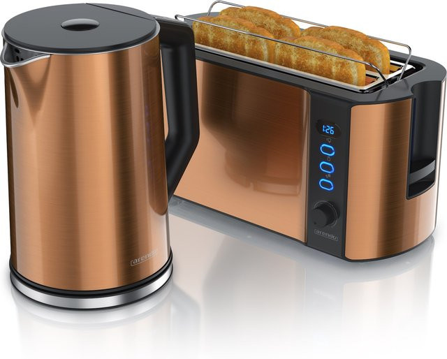 Arendo Frühstücksset 2-teilig aus Edelstahl mit 1,5 l Wasserkocher und 1500 W Langschlitz Toaster in Kupfer - Bild 1