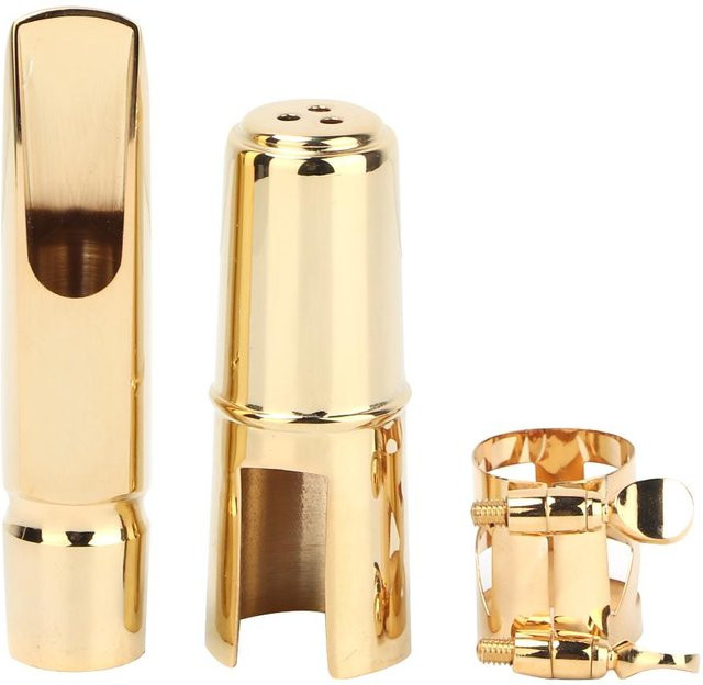 Metall Mundstück für Altsaxophon mit Kappe und Polster in Beige und Gold (7C#) - Bild 1