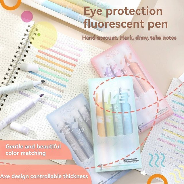 Haile 4-teiliges Kawaii-Pastell-Textmarker-Set in Bonbonfarben mit Meißelspitze und schnell trocknender Tinte - Bild 1