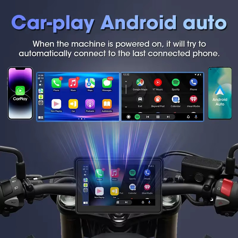 JMCQ Tragbares Motorrad CarPlay DVR mit 7 Zoll Display, 4K + 1080P Auflösung, GPS Navigation und IPX7 Wasserdichtigkeit, Schwarz, Unterstützt Drahtloses CarPlay und Android Auto - Bild 2