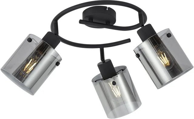 QAZQA Design Deckenstrahler Domo in Schwarz mit Rauchglas, rund, 3-flammig für E27 - Bild 1