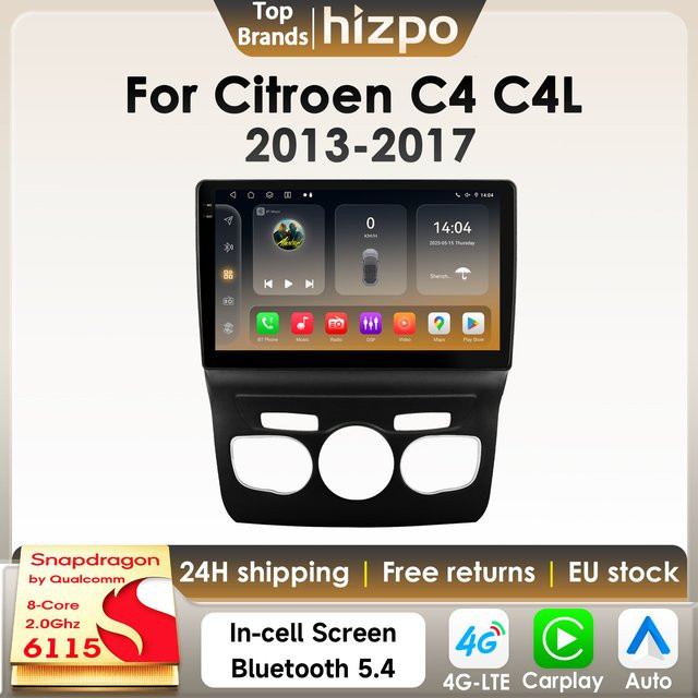 Hizpo Android 14 Auto-Multimedia-Player für Citroen C4 C4L DS4 (2013–2017) mit Carplay, GPS, 4G, Bluetooth und 360 Kamera in Schwarz - Bild 1