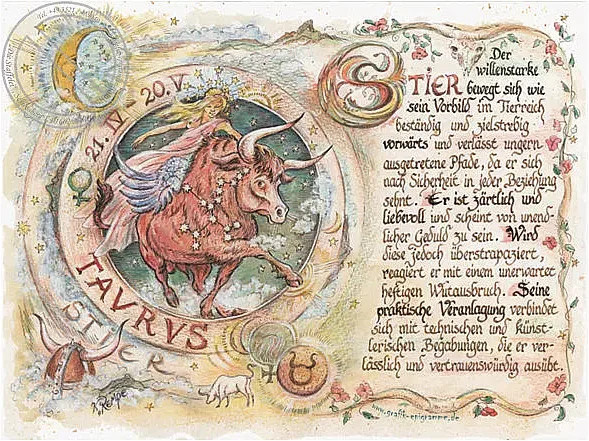 Tantum Graphic Sternbild Stier Poster auf Antikpapier im A4-Format, Mehrfarbig - Bild 1