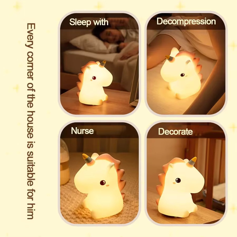 Niedliches Einhorn LED-Nachtlicht aus Silikon in Weiß, USB wiederaufladbare Touch-Nachtlampe für Kinder und Schlafzimmer - Bild 4