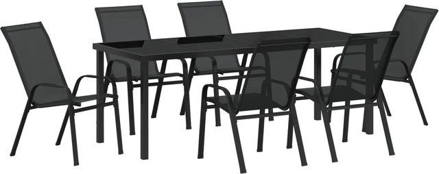 vidaXL 7-teiliges Garten-Esszimmer-Set aus schwarzem Textilene und Stahl - Bild 1