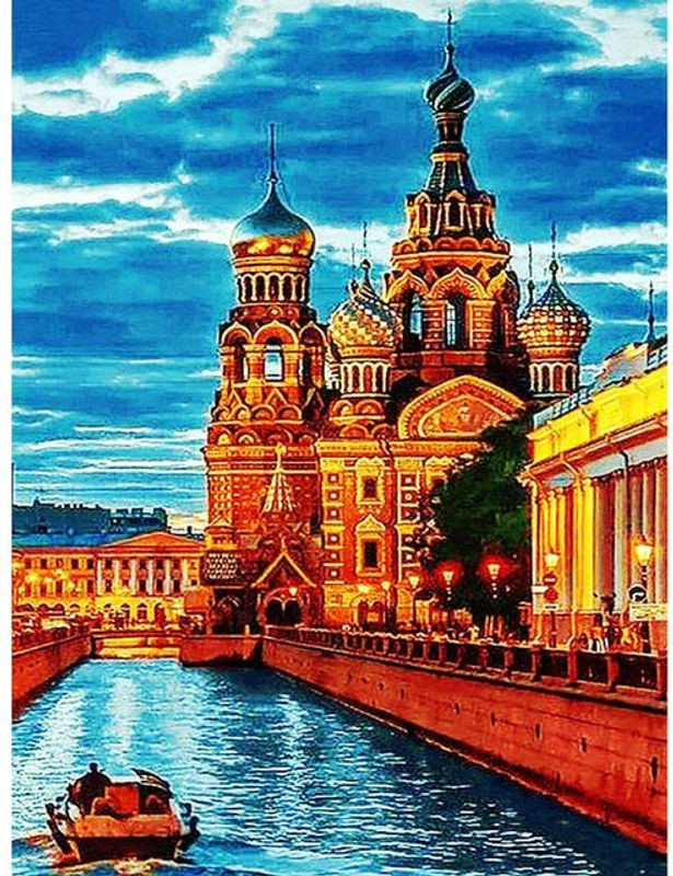 FIYO Diamond Painting Set Kirche Landschaft mit runden Perlen als Mosaik-Kunstwerk, Mehrfarbig, B/H: 30 x 20 cm - Bild 1