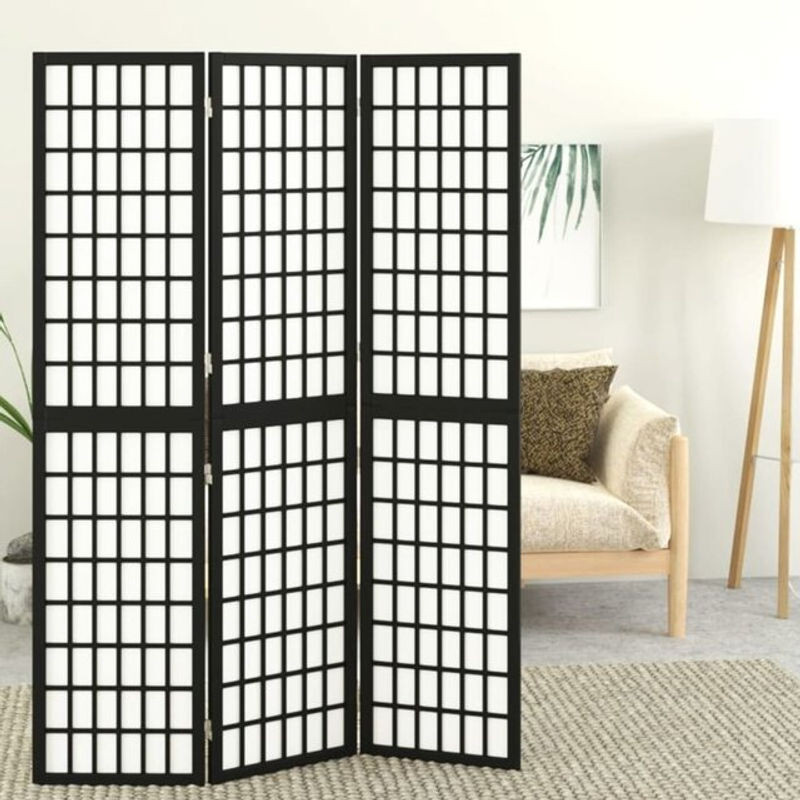 3-tlg. Paravent im japanischen Stil von Vidaxl, Schwarz, Holz und Papier, H: 170 cm, B: 120 cm - Bild 1