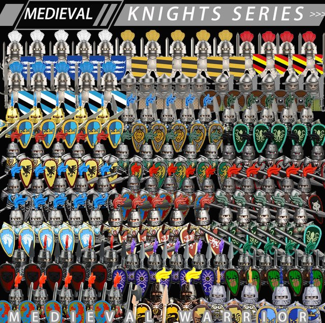BRICKPANDA Mittelalterliche Militärsoldat-Serie Bausteine mit Ritter-Figuren und Zubehör in Schwarz, Grün und Bunt - Bild 1