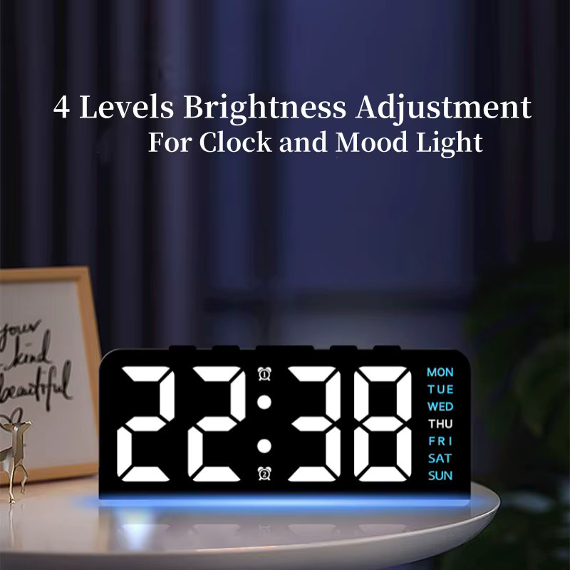 NieNie Digitaler LED-Wecker mit Stimmungslicht und Dual-Alarm, USB-betrieben, 4 Helligkeitsstufen, 12/24-Stunden-Anzeige - Bild 2