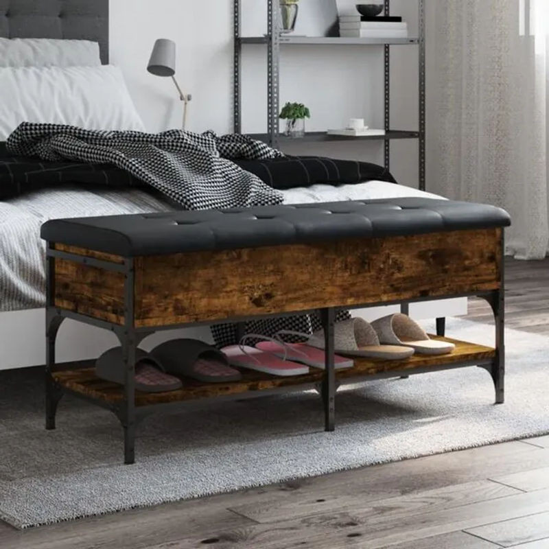 Vidaxl Schuhbank im Industrial Design aus Holzwerkstoff und Metall, Räuchereiche Braun/Schwarz, B/T/H: 102 x 42 x 45 cm - Bild 1